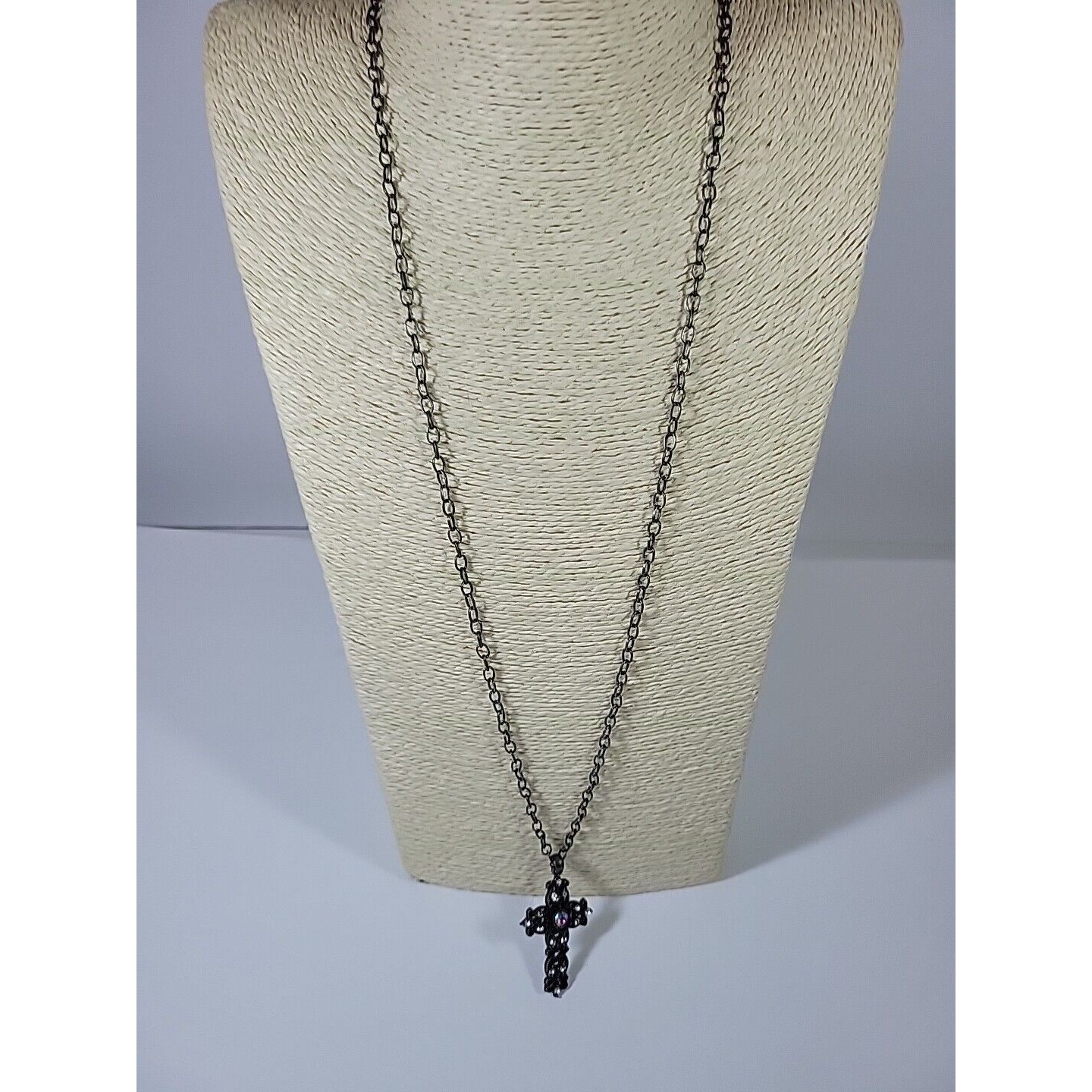 Cross Necklace Ab Rhinestone Long Costume Jewelry Goth Cosplay Renaissance Nwt